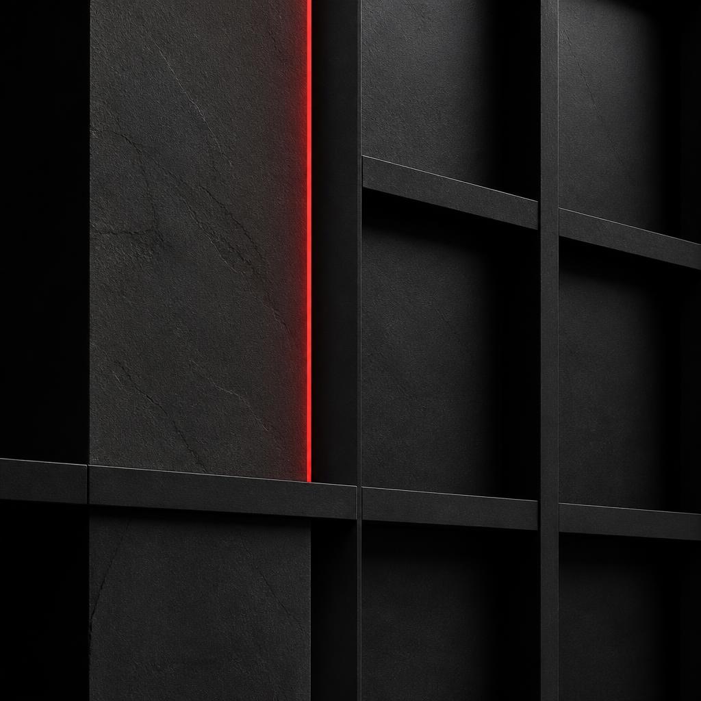 Minimalist dark geometric grid structure with soft light and sharp shadows